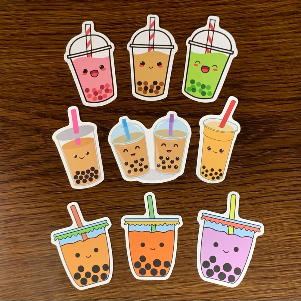 NEW Stickers Kawaii Boba Bubble Tea w/ Faces Scrapbooking, Crafts, Journaling